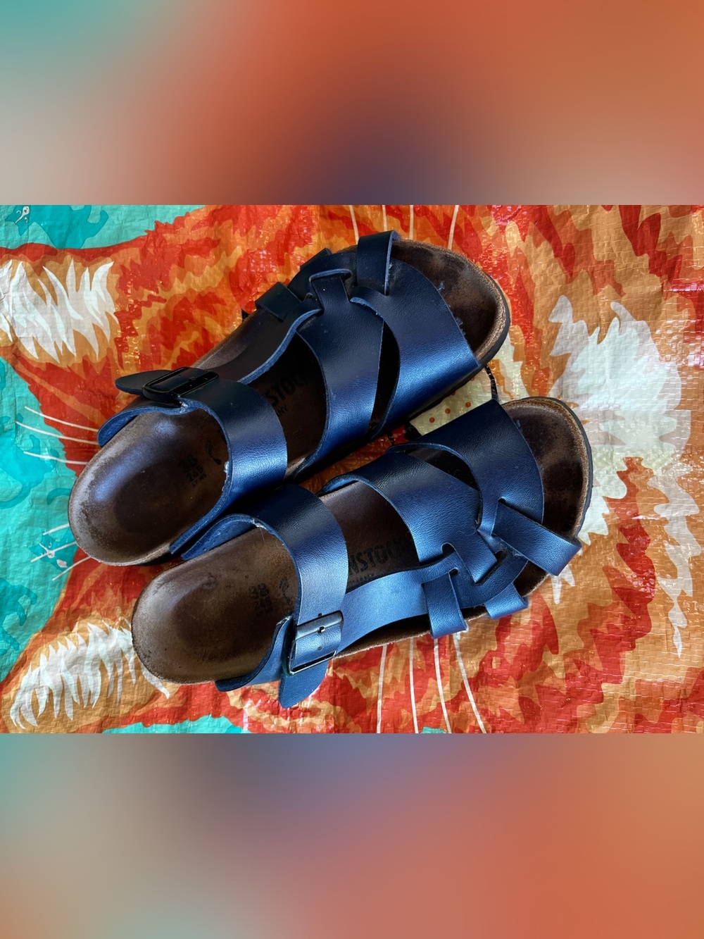Birkenstock Birko-Flor Pisa Strappy Sandals Rare Discontinued Navy Size 38 EU